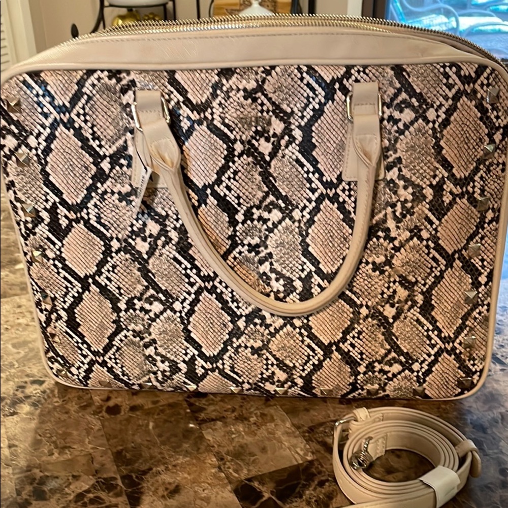 White House Black Market Cream and Black Laptop Bag with Python Print
